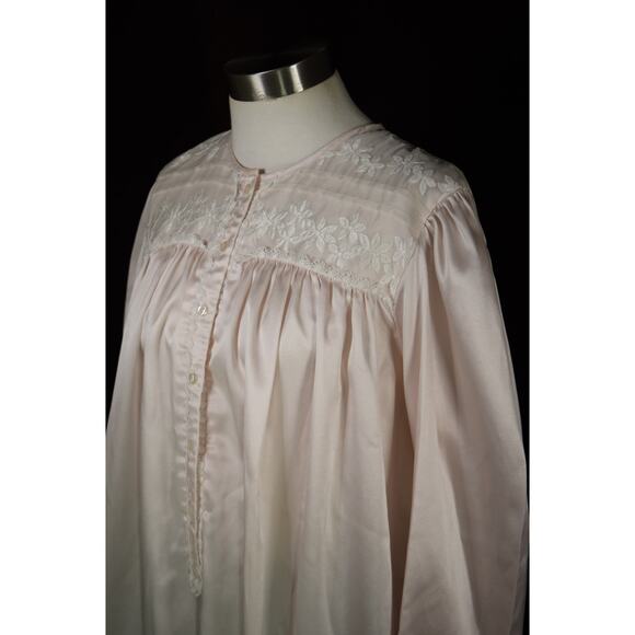 Flannel Backed Satin Night Gown Midi Lace Embroidery Grannycore Tiny Flaw - Picture 6 of 15